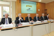 STIHL Executive Board at the annual press conference 2012 (f.l.t.r. Wolfgang Zahn, Dr. Klaus Detlefsen, Jürgen Steinhauser, Dr. Bertram Kandziora, Dr. Michael Prochaska, Dr. Stefan Caspari (spokesperson))