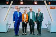 Michael Traub, STIHL CEO, Sarah Gewert, Executive Board Member Marketing and Sales, Minister-President Winfried Kretschmann and Dr. Nikolas Stihl, Chairman of the Advisory and Supervisory Board at the grand opening of the STIHL Brand World.