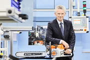 Dr. Bertram Kandziora, Chairman of the STIHL Executive Board, announces numerous new products at the financial press conference, e. g. the gasoline chainsaw STIHL MS 462 C-M for professional cutting work, which is produced in Waiblingen.