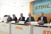 The Executive Board of the STIHL Group at the press conference 2015 from left to right: Wolfgang Zahn, Karl Angler, Norbert Pick, Dr. Bertram Kandziora (Chairman of the Executive Board), Dr. Michael Prochaska.