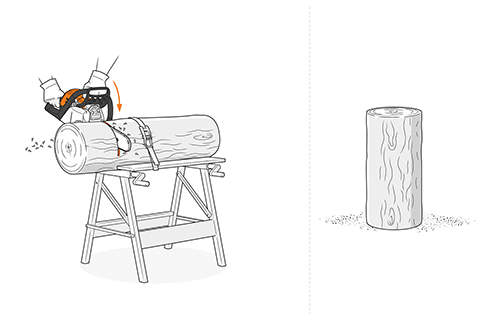 Illustration: The fixed log is cut to length with a STIHL chainsaw